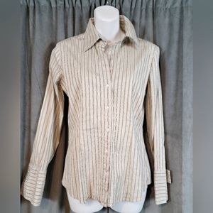 New York & Co Long Sleeve Button Shirt Stretch with Silver Threads